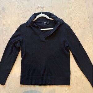 Theory Black Ribbed Collar Sweater